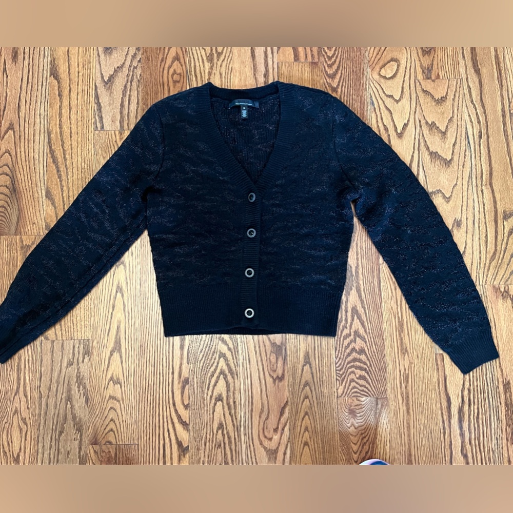 White House Black Market Metallic Jacquard Cardigan Sweater in Black Size Medium - Picture 5 of 10